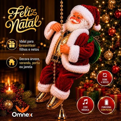Boneco Papai Noel Canta Sobe e Desce na Corda Musical