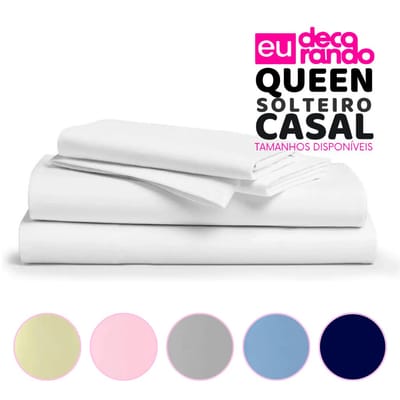 Lençol 400 fios Percal Aveludado. Queen, Casal e Solteiro, 11 cores