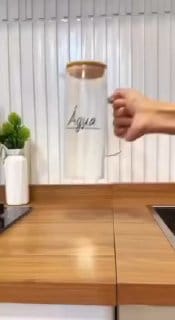 Jarra De Vidro Com Tampa Bambu 1L Suco Chá Hermética Com Vedação