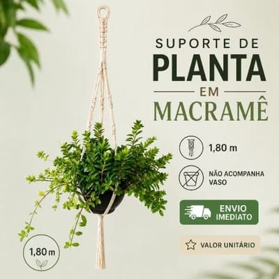 Suporte para Planta em Macramê 80 cm ..Artesanal para Vaso Suspenso Decoração Boho