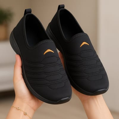 Tênis Meia Feminino Academia Slip On Ortopédico Caminhada Sneaker Esportivo Preto Antiderrapante