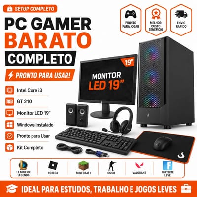 PC Gamer Barato Completo i3 GT 210 Monitor LED 19 Setup Completo Windows