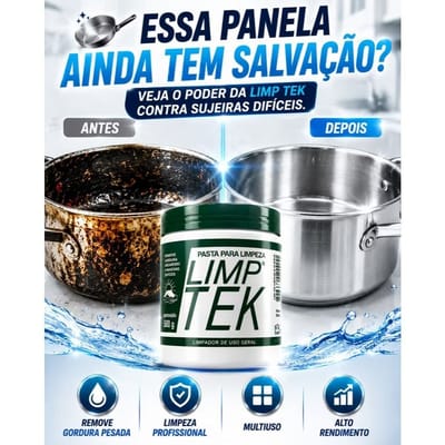 PASTA DE LIMPEZA PROFISSIONAL LIMP TEK 500G. MULTIUSO REMOVE GORDURA, ENCARDIDO, MANCHAS DIFÍCEIS, PANELAS FOGÃO, TÊNIS
