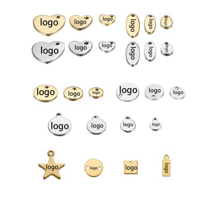 （Mínimo 50 peças）Personalizado gravação a Laser nome logotipo de aço inoxidável etiqueta personalizada logotipo personal