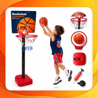 Jogo de Basquete Infantil com Cesta Ajustável, Bola e Inflador. Brinquedo Esportivo para Crianças