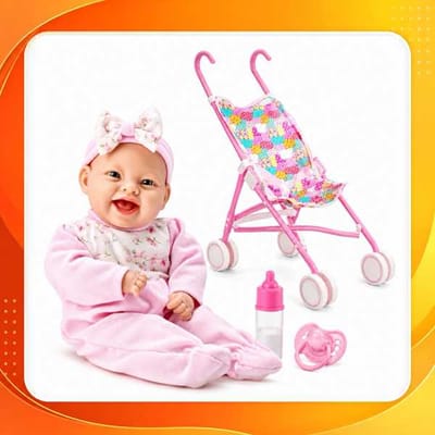 Boneca Com Chupeta Mamadeira Lola BabyRosa Menina Brinquedo Infantil Bebê Boneca Com Carrinho