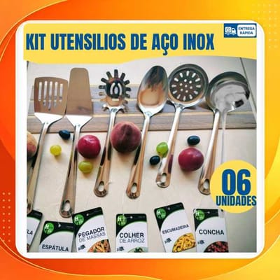 kit completo 06 unidades Utensílios de Inox de Alta Qualidade para Cozinha Restaurante e Buffet
