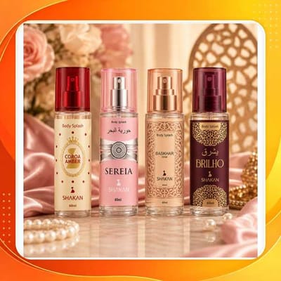 Kit Body Splash Feminino Arabe 60ml Shakan Coroa Amber Sereia Rubi Ametysta Presente Bolsa Ambarados