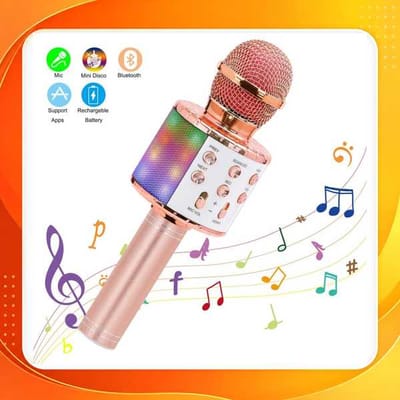 WS-858 - Microfone Infantil de Karaoke Microfone de Brinquedo Sem Fio Bluetooth