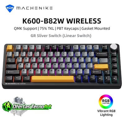 Teclado Mecanico Sem Fio Machenike K600-B82w, Rgb, Teclas Pbt, Tri-mode