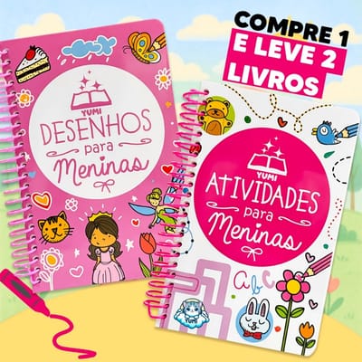 Kit 2 Livros de Desenhos e Atividades para Meninas. Rosa