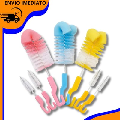 Escova Para Lavar Mamadeira e Bico com Esponja Buba Azul Rosa