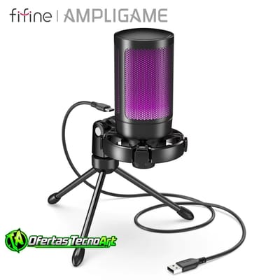 Microfone para jogos AmpliGame by FIFINE RGB USB com função mudo por toque