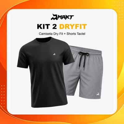 Kit Camiseta Dryfit e Shorts Tactel Masculino Academia