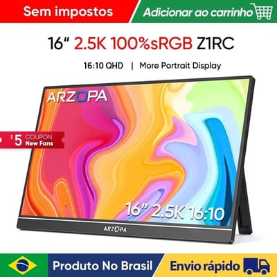 Monitor Portátil ARZOPA 16 Polegadas 2K Tela IPS