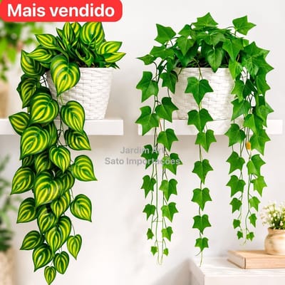 Arranjo Vaso Vime Trançado + Pendente Hera Ivy