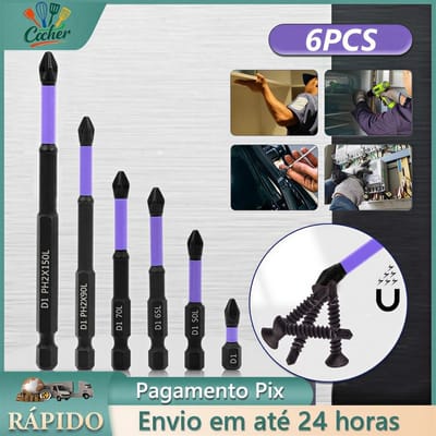 Jogo 6 Ponteiras Philips Magnéticas PH2 Impacto