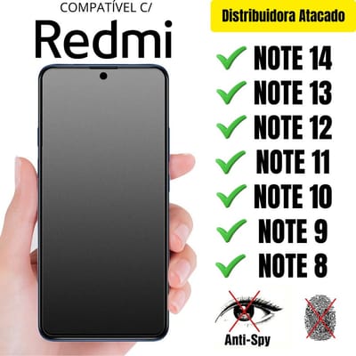 Pelicula Ceramica Privacidade Redmi Note 8 ao 14