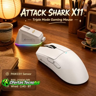 Mouse Sem Fio Attack Shark X11 com Dock PAW3311