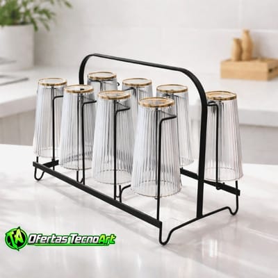 Porta Copos Suporte Escorredor 8 Lugares Preto