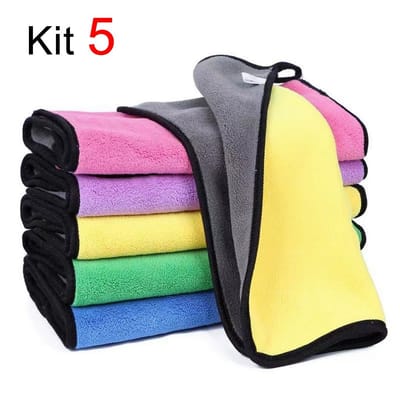 Kit 5 Toalhas Microfibra Lavagem e Polimento Carro 30x40cm