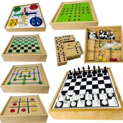 Jogo de Tabuleiro de Madeira 7 Clássicos