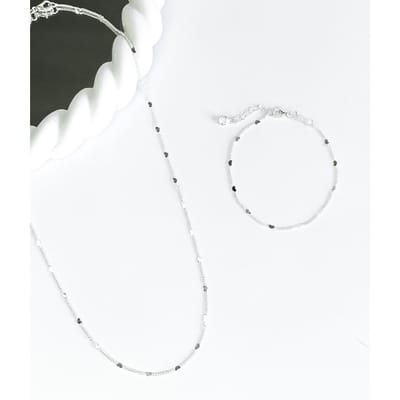Conjunto Colar e Pulseira Corações Prata 925