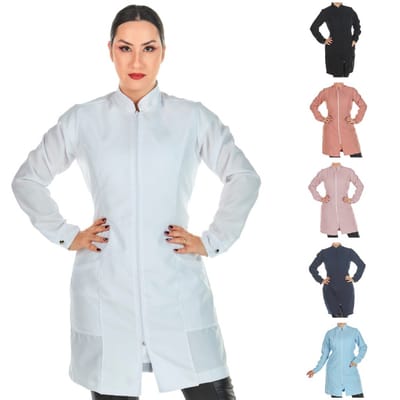 Jaleco Feminino Acinturado Oxford Manga Longa com Zíper