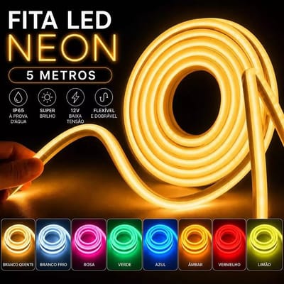 Fita LED Neon 5m 12V Flexível Resistente à Água