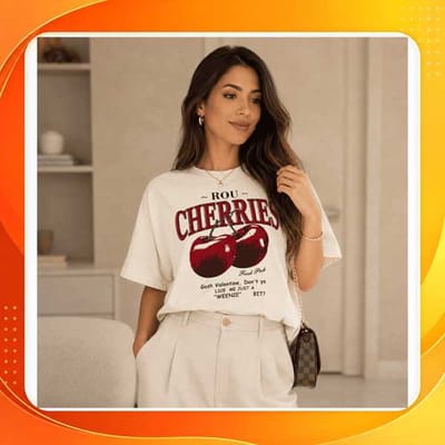 Camiseta Feminina Estampada Cherries Algodão Premium