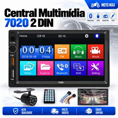 Multimidia 7 MP5 7020 2DIN Tela Touch Camera de Re
