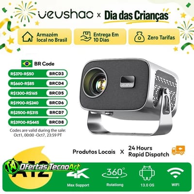 Projetor Vevshao A12 Android 11 Wifi 6 350 ANSI