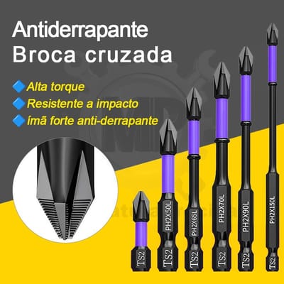 Kit 6 Pontas Phillips PH2 Impacto Anti Derrapante