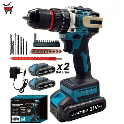 Parafusadeira Furadeira Impacto 21V Brushless 2 Baterias Luatek
