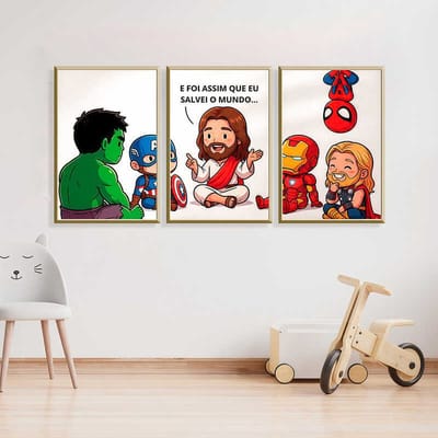 Kit Quadro Decorativo 3 Peças Jesus Nosso Salvador