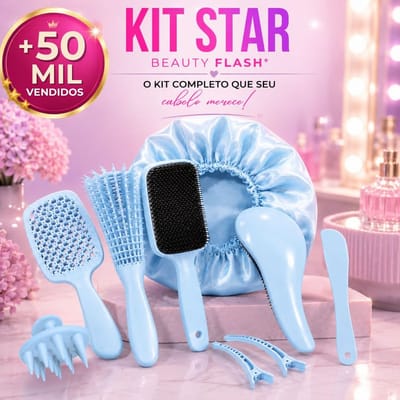 Kit 5 Escovas Raquete Flex + Polvo Massageador + Touca de Cetim