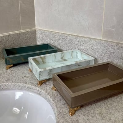 Bandeja de Vidro Efeito Mármore Decorativa