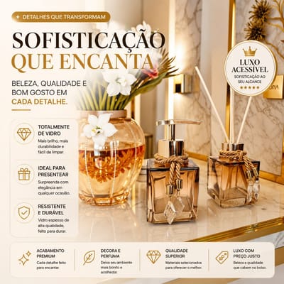 Kit Lavabo Vidro Luxo Com Bandeja Branco