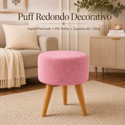 Puff Redondo Decorativo 36cm Estofado Suede