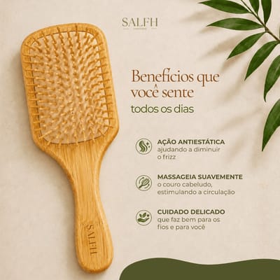 Escova de Cabelo Bambu Antiestática e Antifrizz