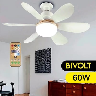 Ventilador de Teto com Lâmpada LED e Controle Remoto