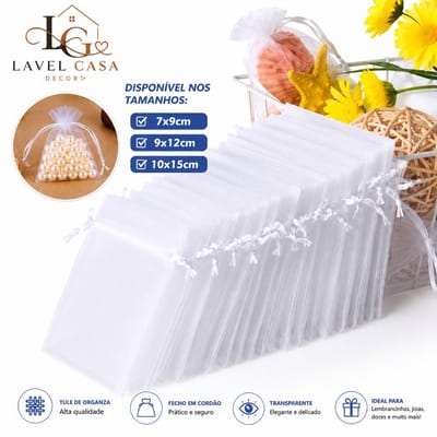 Kit Saco Organza e Tule para Lembrancinhas