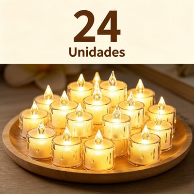 24 Conjuntos Vela Led Eletrônica Amarela Decorativa