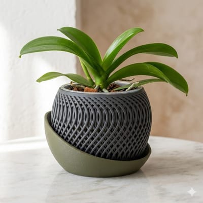 Vaso para Orquídea Ventilado com Prato Decorativo