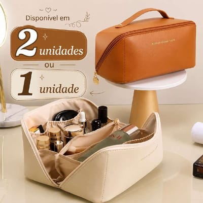 Bolsa Necessaire Feminina de Couro PU Grande Capacidade