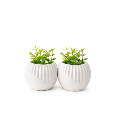 Kit 2 Vasos de Gesso com Plantas Artificiais