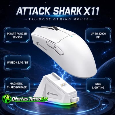 Mouse Sem Fio Attack Shark x11 com Dock 22000 DPI