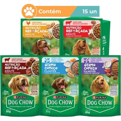 Ração úmida Dog Chow Sabores Variados 15 sachês