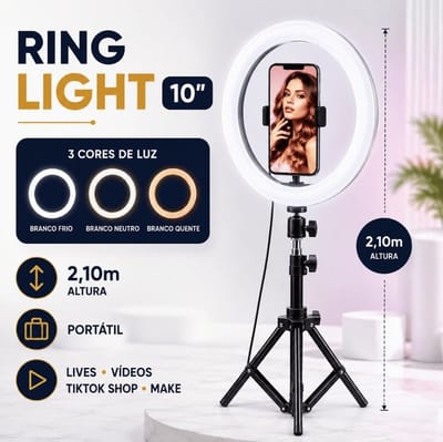 Ring Light Anel de Luz LED 10" com Tripé 2,1m