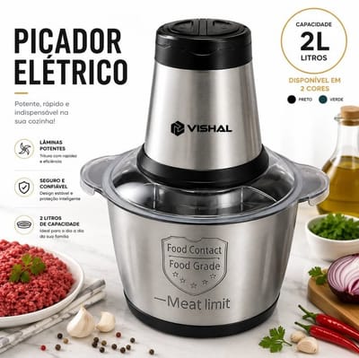 Triturador de Alimentos Elétrico 2 Litros Inox Bivolt